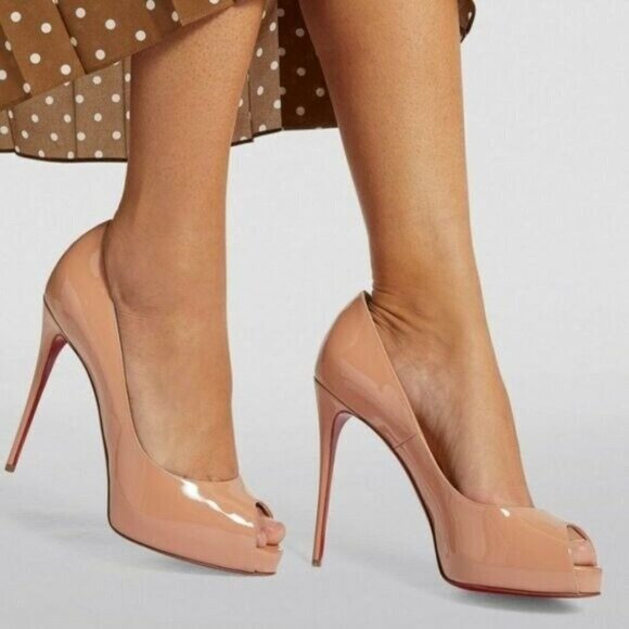 CHRISTIAN LOUBOUTINNude Peep Patent Leather Very Prive Pumps 120mm Heels Shoes
